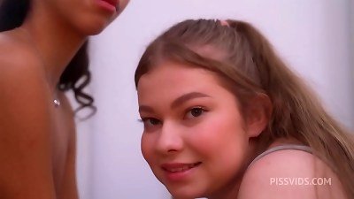 two warm teenagers Lia and Meow in urinate gulp group poke ( wet )